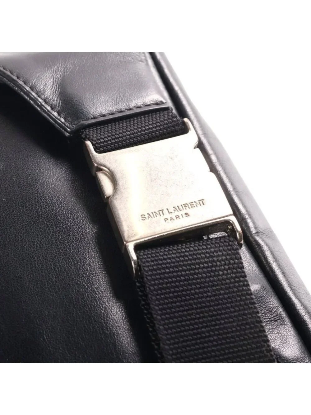 Saint Laurent Paris Messenger Bag Black Leather Silver
